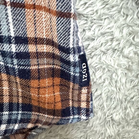 IZOD Mens Large Plaid Flannel Shirt Button Down Blue Orange Cotton Blend Pre-Own - Picture 9 of 12